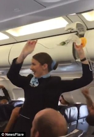hilarious flight attendant gives instructions before take-off